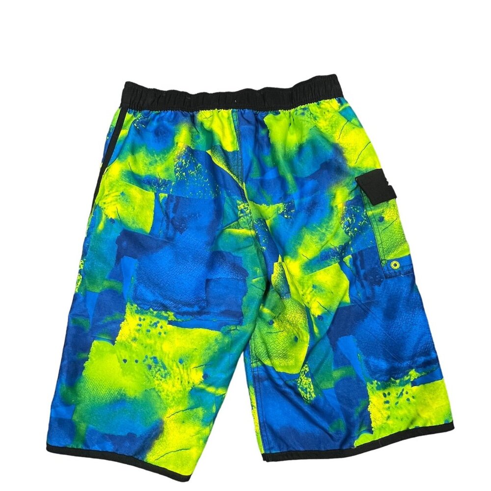 ZeroXposur Drift Swim Trunks Boys XL-18/20 Neon Blue Green Drawstring Pockets